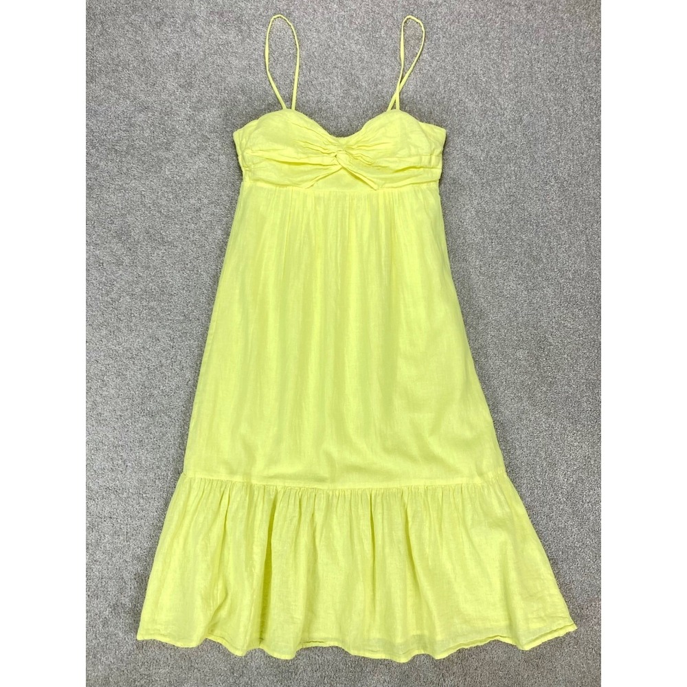 Banana Republic Linen Tiered Maxi Dress Womens 4 Yellow Smocked Resortwear Chic - Picture 2 of 11